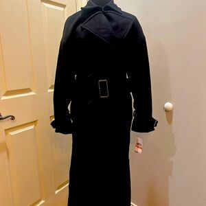 Michael Kors Long Black Wool Peacoat, SZ Small, with Belt